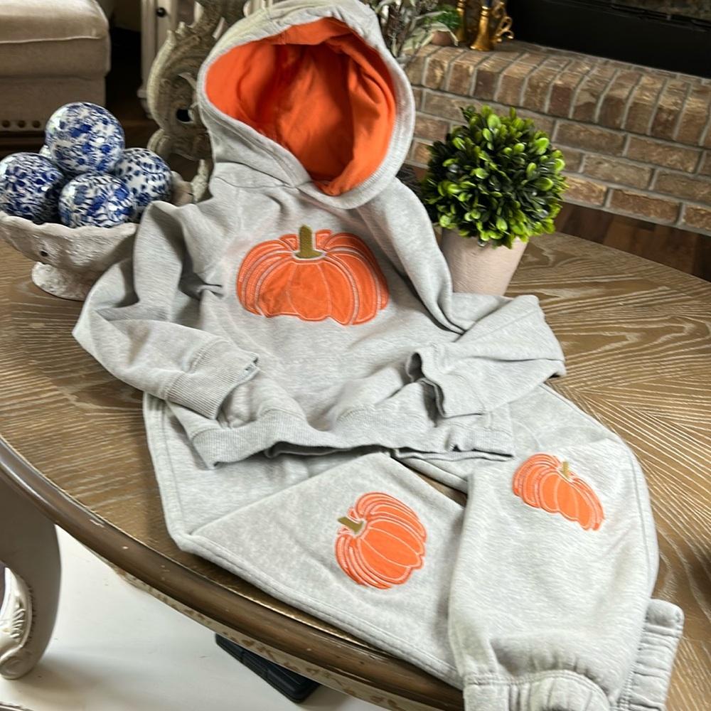 Gymboree Fall Harvest Autumn Pumpkin Jogger Sweatpants & Hoodie Sweatshirt